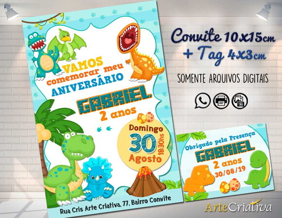 CONVITE DIGITAL C/TAG Dinossauro Cute 2