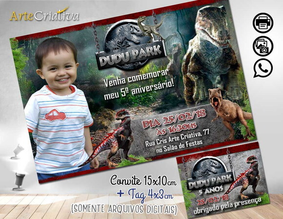 CONVITE DIGITAL C/TAG Dinossauro Jurassic Park