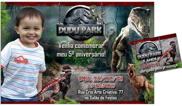 CONVITE DIGITAL C/TAG Dinossauro Jurassic Park