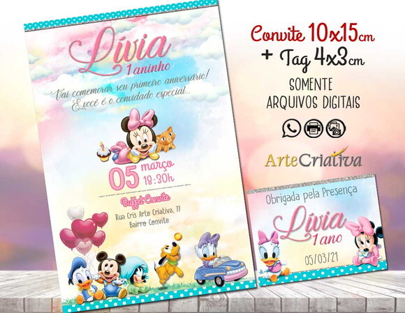 CONVITE DIGITAL C/TAG Disney Baby Menina