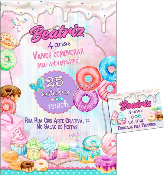 CONVITE DIGITAL C/TAG Donuts Aquarela