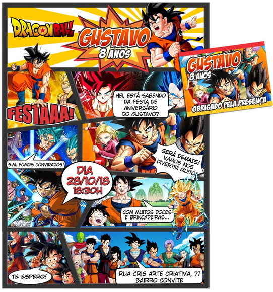 CONVITE DIGITAL C/TAG Dragon Ball Quadrinho