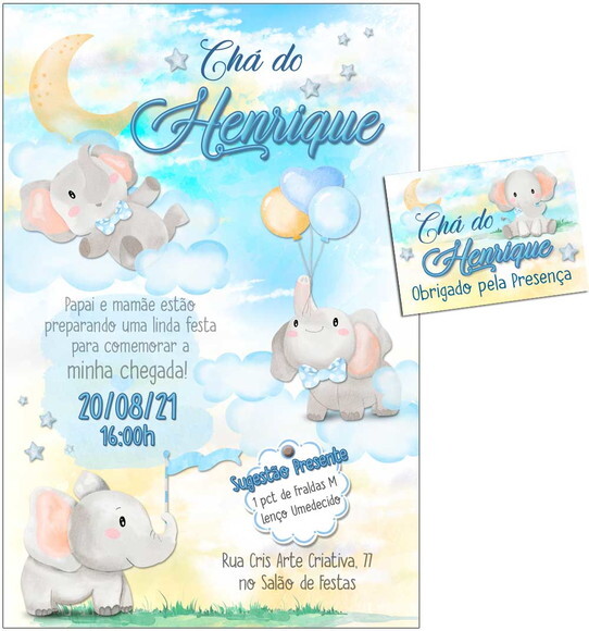 CONVITE DIGITAL C/TAG Elefantinho Fofo