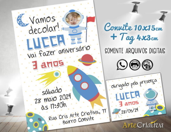 Convite Digital C/tag Espaço Astronauta 10