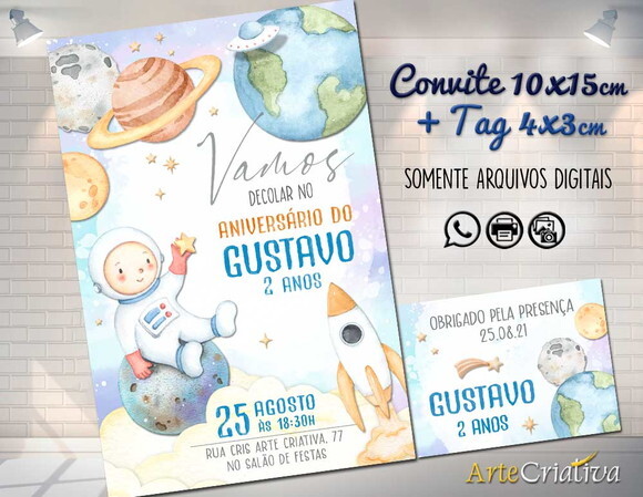 Convite Digital C/tag Espaço Astronauta 8