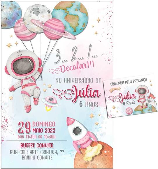 CONVITE DIGITAL C/TAG Espaço Astronauta Menina