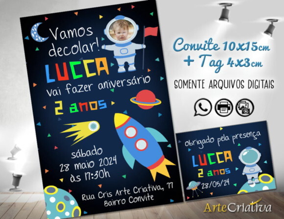 Convite Digital C/tag Espaço Astronauta 9