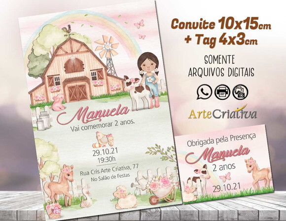CONVITE DIGITAL C/TAG Fazenda Menina Aquarela 10