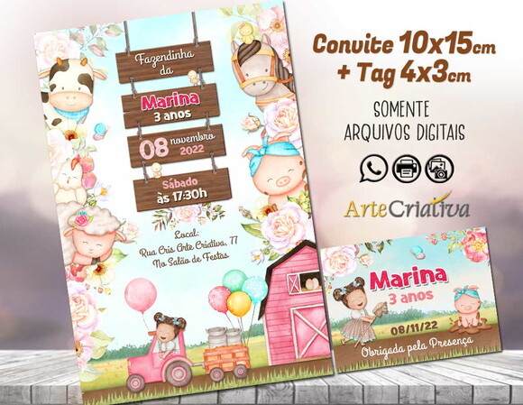 CONVITE DIGITAL C/TAG Fazenda Menina Aquarela 15