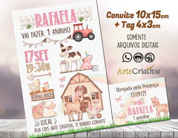 CONVITE DIGITAL C/TAG Fazenda Menina Aquarela 7