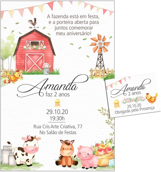 CONVITE DIGITAL C/TAG Fazenda Menina Aquarela 6
