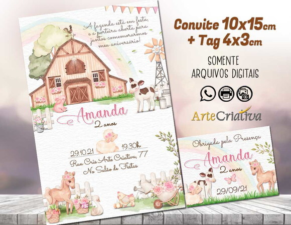 CONVITE DIGITAL C/TAG Fazenda Menina Aquarela 9