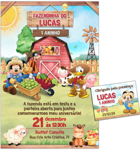 Convite Digital C/tag Fazenda Mickey Mouse 2