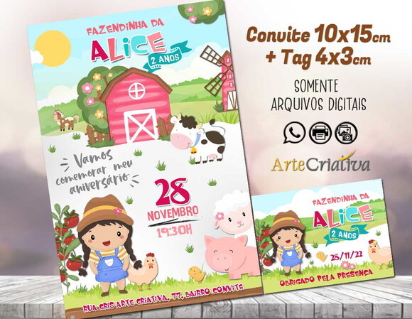 CONVITE DIGITAL C/TAG Fazendinha Menina