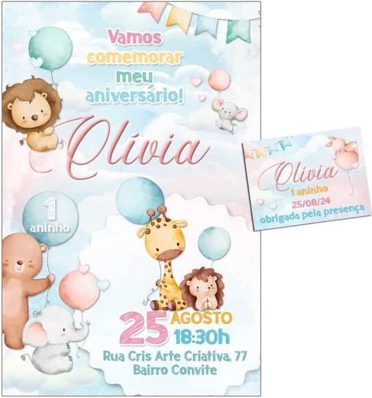 Convite Digital C/tag Festa Animais com Bexiga