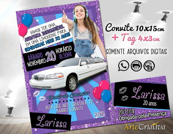 CONVITE DIGITAL C/TAG Festa Limousine Roxo