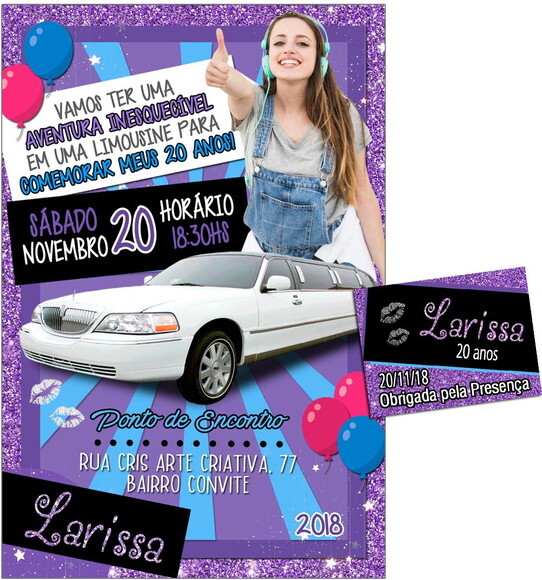 CONVITE DIGITAL C/TAG Festa Limousine Roxo