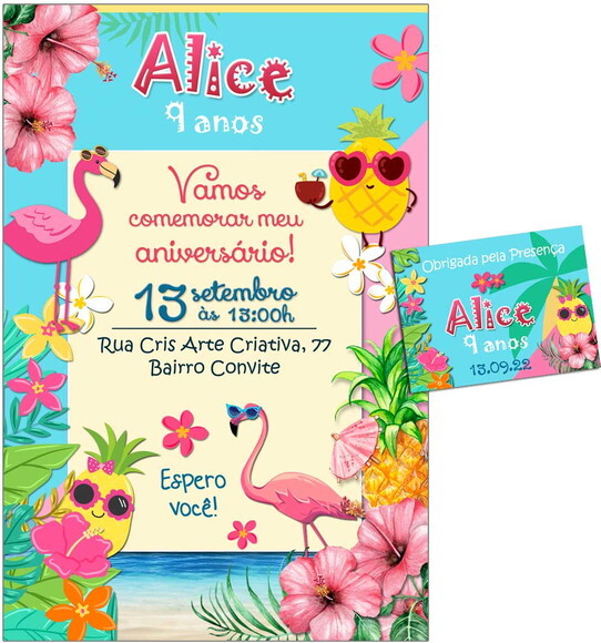 Convite Digital C/tag Flamingo Abacaxi