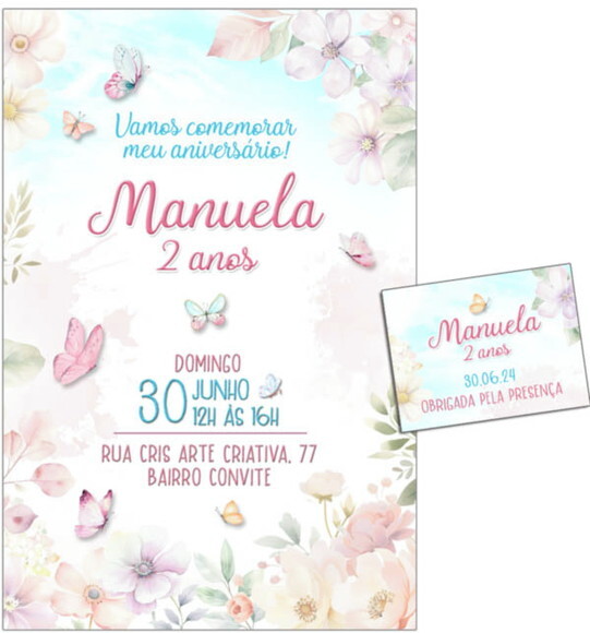 Convite Digital C/tag Flores e Borboleta Aquarela 2