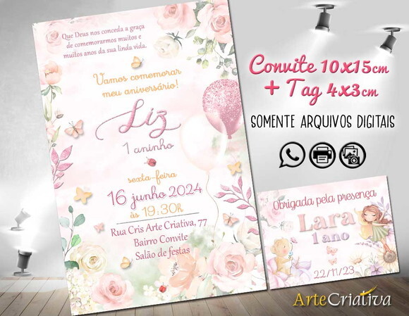 Convite Digital C/tag Flores e Borboleta Aquarela 2