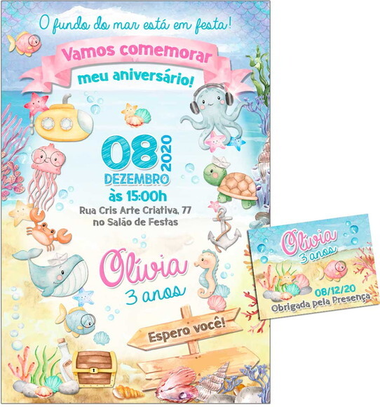 CONVITE DIGITAL C/TAG Fundo do Mar Aquarela Menina 2