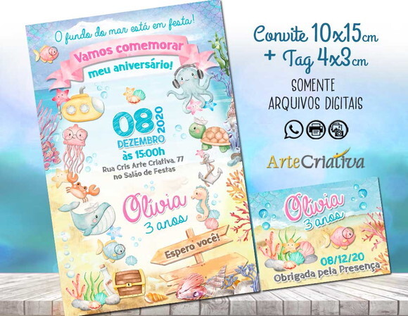 CONVITE DIGITAL C/TAG Fundo do Mar Aquarela Menina 2