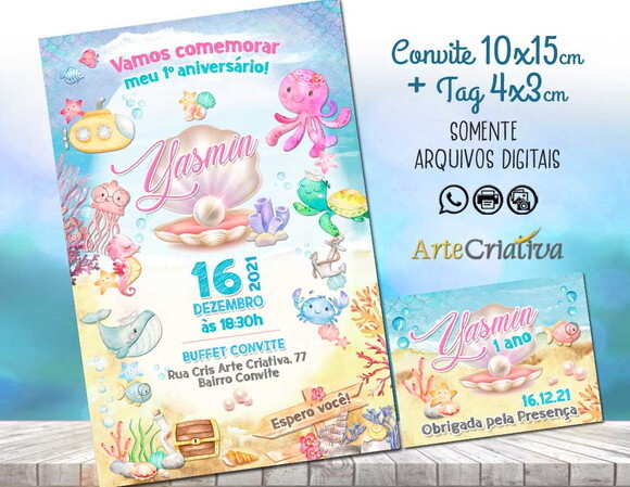 CONVITE DIGITAL C/TAG Fundo do Mar Aquarela Pérola