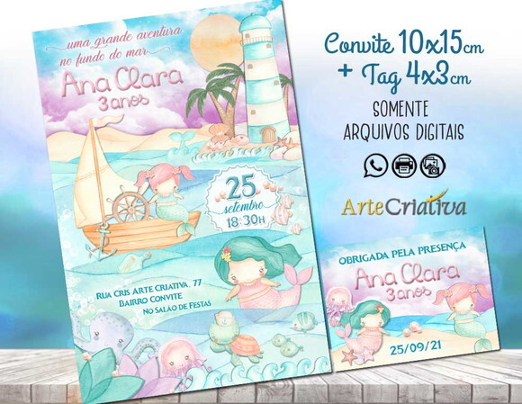 CONVITE DIGITAL C/TAG Fundo do Mar Sereia Aquarela