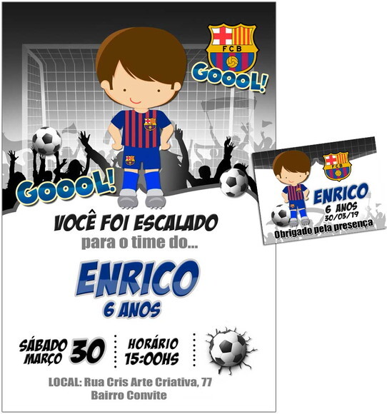CONVITE DIGITAL C/TAG Futebol Barcelona Menino