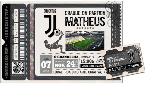 CONVITE DIGITAL C/TAG Futebol Ingresso Time da Juventus 2