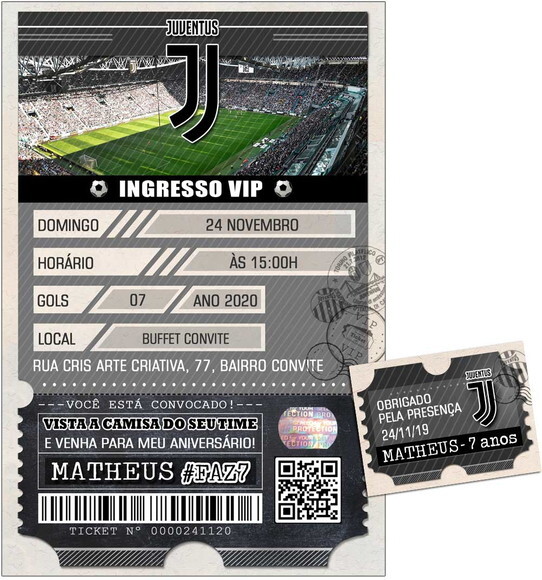 CONVITE DIGITAL C/TAG Futebol Ingresso Time da Juventus