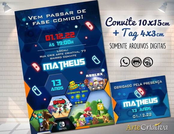 CONVITE DIGITAL C/TAG Game Nintendo