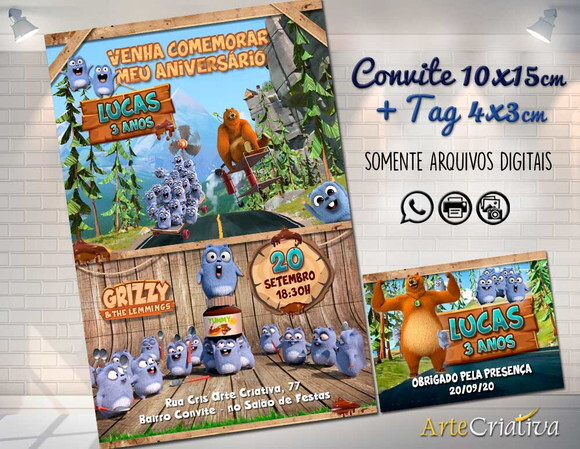 CONVITE DIGITAL C/TAG Grizzy and the Lemmings