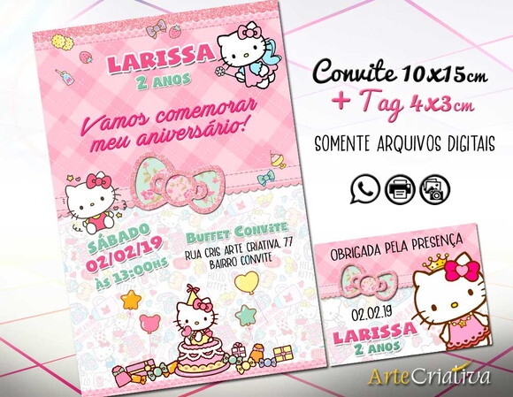 CONVITE DIGITAL C/TAG Hello Kitty 1
