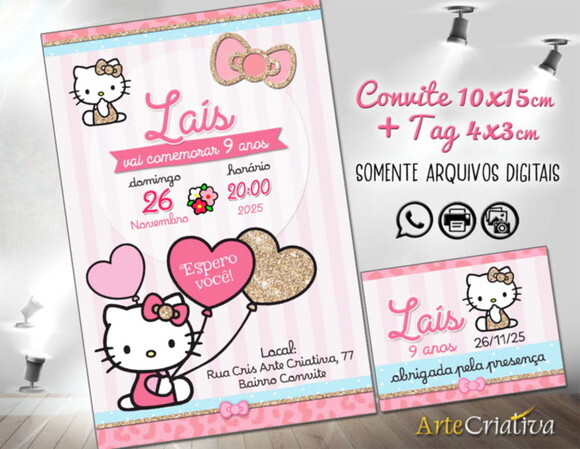 Convite Digital C/tag Hello Kitty 11