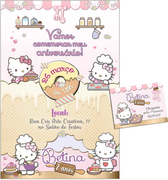 CONVITE DIGITAL C/TAG Hello Kitty Confeiteira