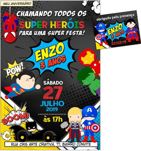 CONVITE DIGITAL C/TAG Herois Baby Chalk