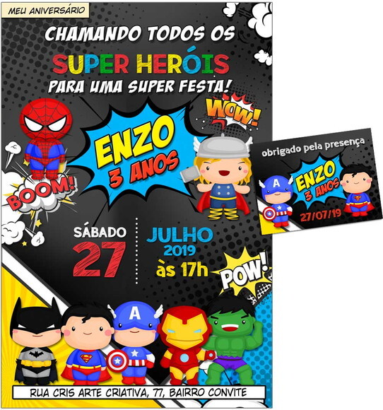 CONVITE DIGITAL C/TAG Herois Baby Chalk 2
