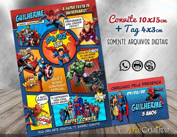 CONVITE DIGITAL C/TAG Herois Gibi