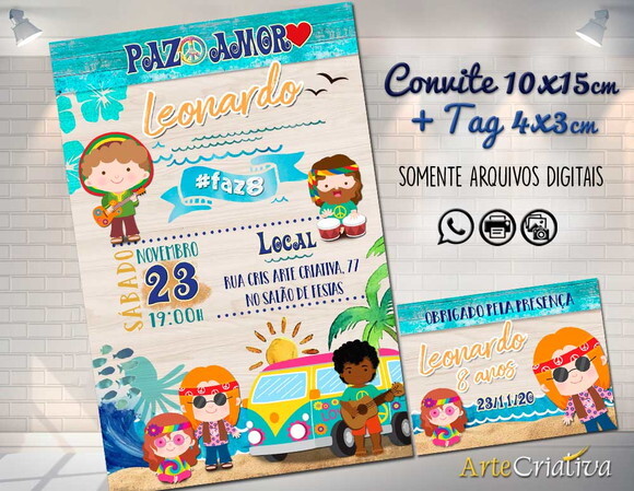 CONVITE DIGITAL C/TAG Hippie Paz e amor 2
