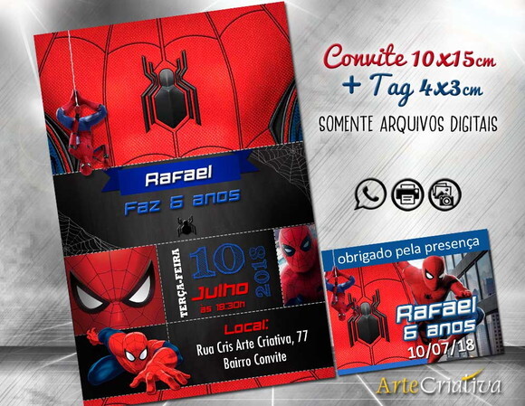 CONVITE DIGITAL C/TAG Homem Aranha chalk