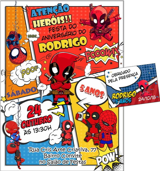 CONVITE DIGITAL C/TAG Homem Aranha e DeadpoolBaby Gibi