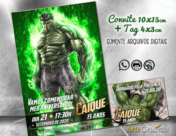CONVITE DIGITAL C/TAG Hulk 2