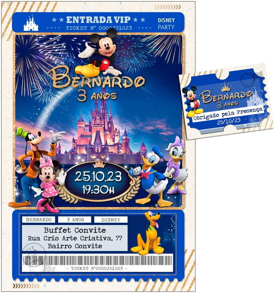 Convite Digital C/tag Ingresso Disney Mickey