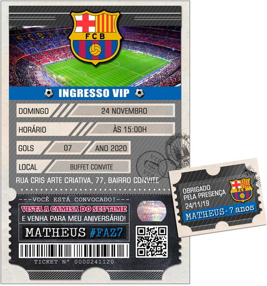 CONVITE DIGITAL C/TAG Ingresso Futebol Barcelona