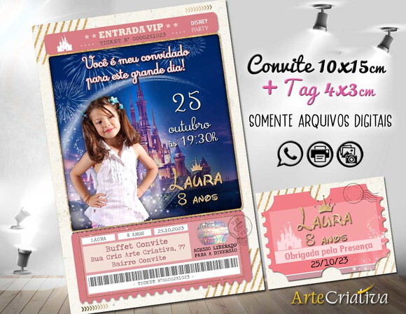 Convite Digital C/tag Ingresso Disney