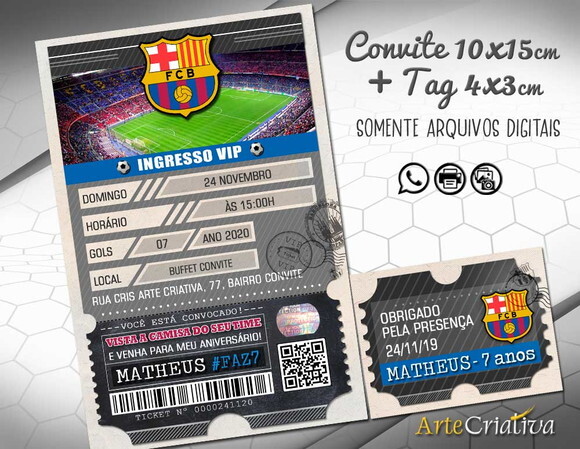 CONVITE DIGITAL C/TAG Ingresso Futebol Barcelona
