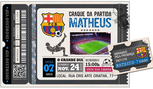 CONVITE DIGITAL C/TAG Ingresso Futebol Barcelona 2