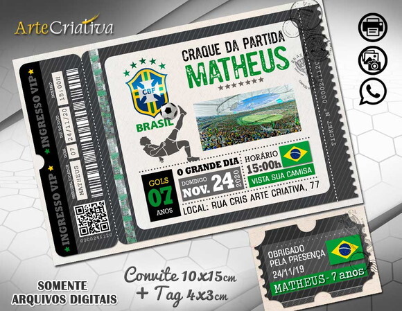 CONVITE DIGITAL C/TAG Ingresso Futebol Brasil 2