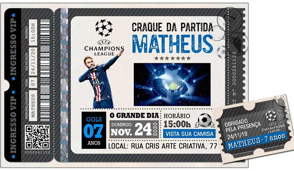 CONVITE DIGITAL C/TAG Ingresso Futebol Champions Uefa 2